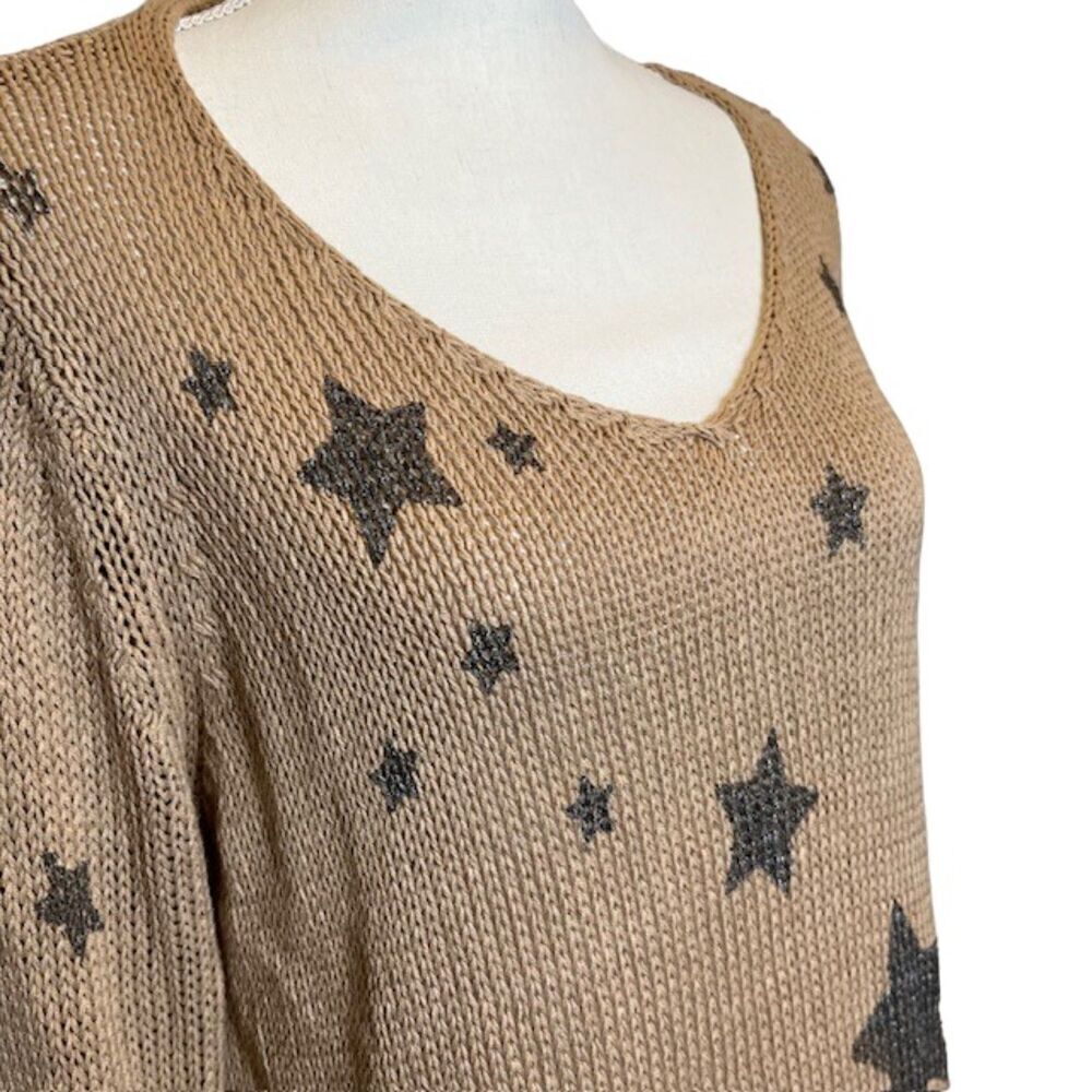 Wooden Ships Knit Sweater Natural‎ Tan Metallic Black Stars Oversized S/M - Picture 2 of 10